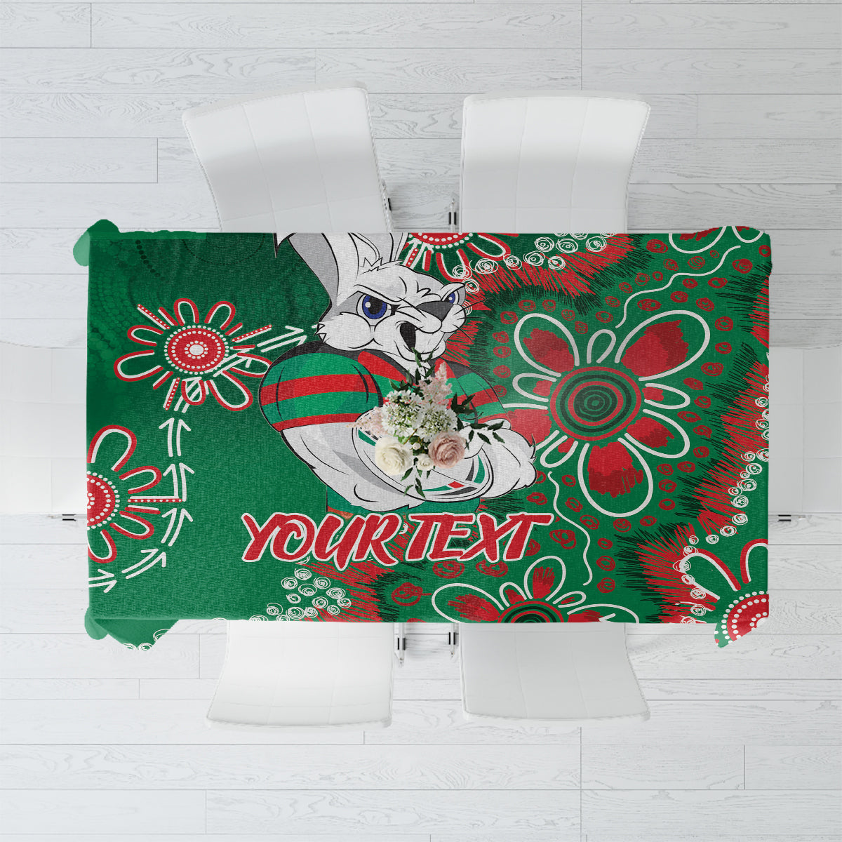 Personalised Rabbitohs NAIDOC Week 2024 Tablecloth Aboriginal Fire Burning Sparks