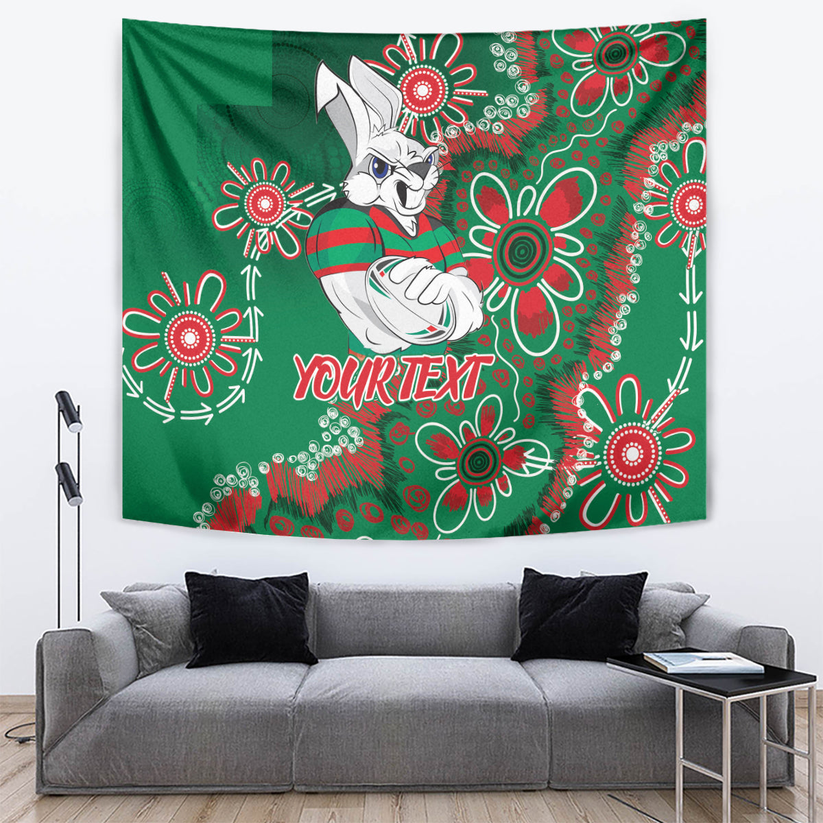 Personalised Rabbitohs NAIDOC Week 2024 Tapestry Aboriginal Fire Burning Sparks