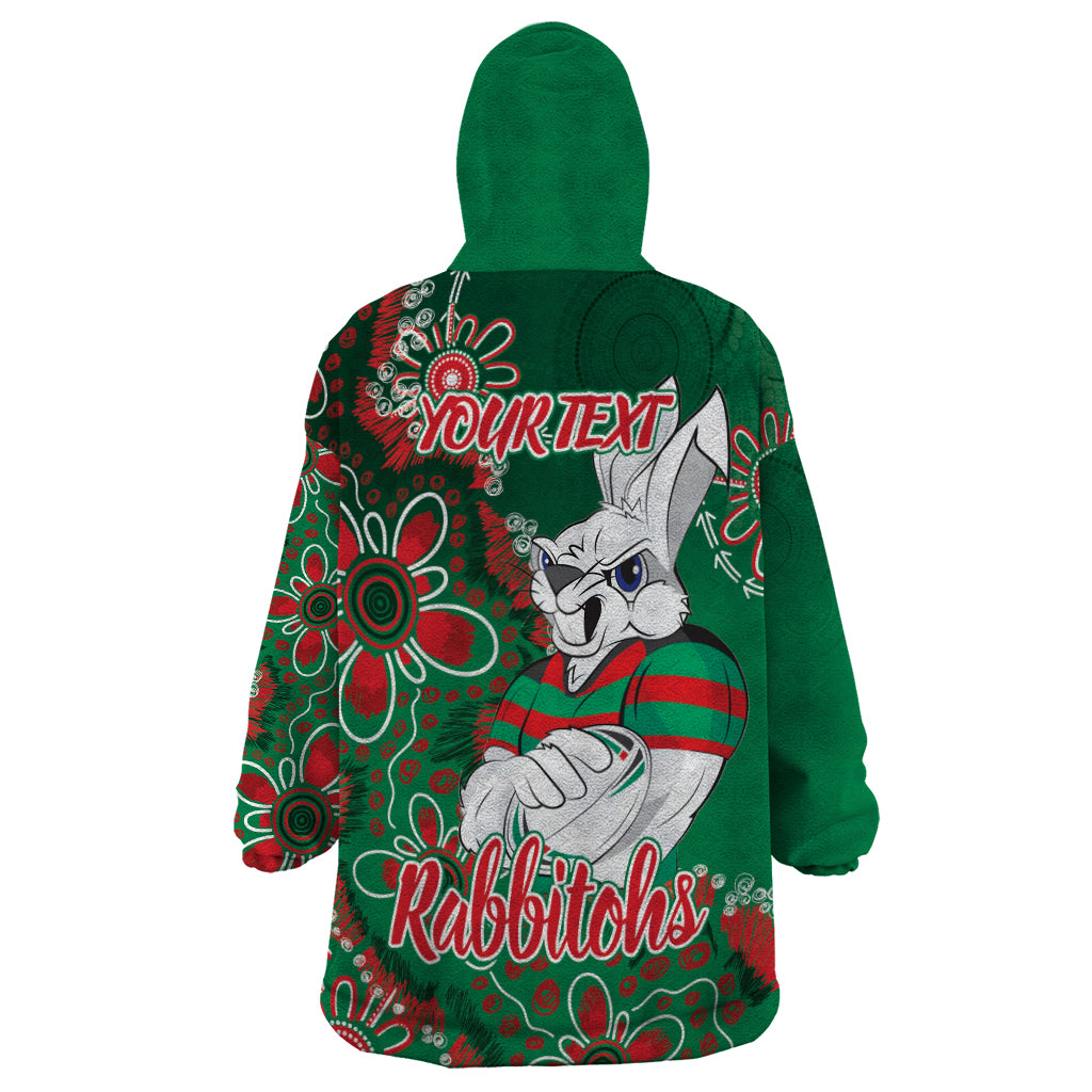 Personalised Rabbitohs NAIDOC Week 2024 Wearable Blanket Hoodie Aboriginal Fire Burning Sparks