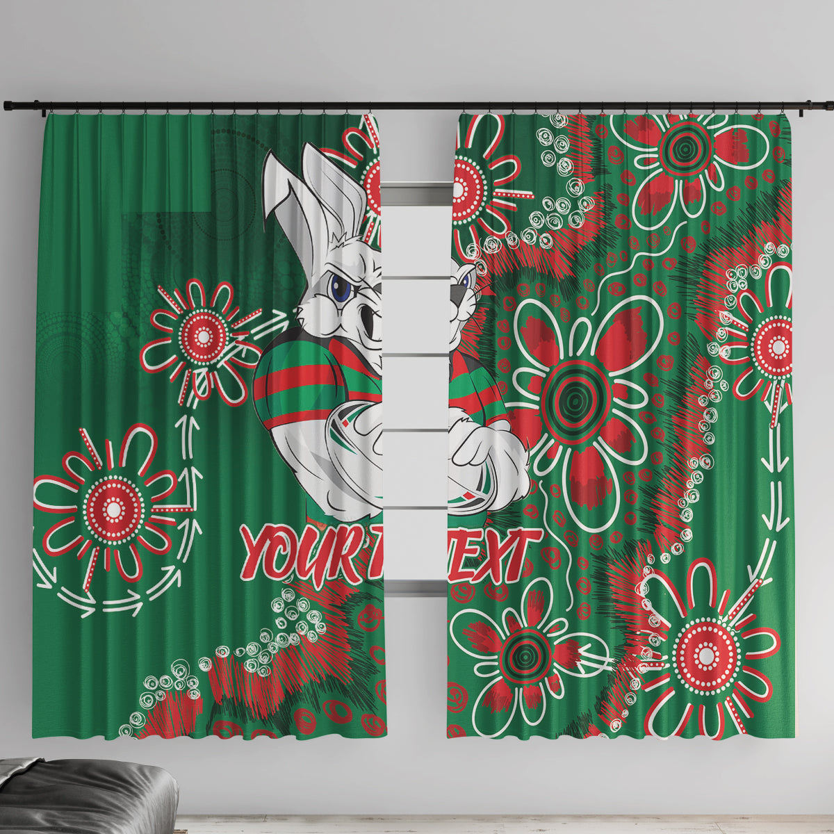 Personalised Rabbitohs NAIDOC Week 2024 Window Curtain Aboriginal Fire Burning Sparks