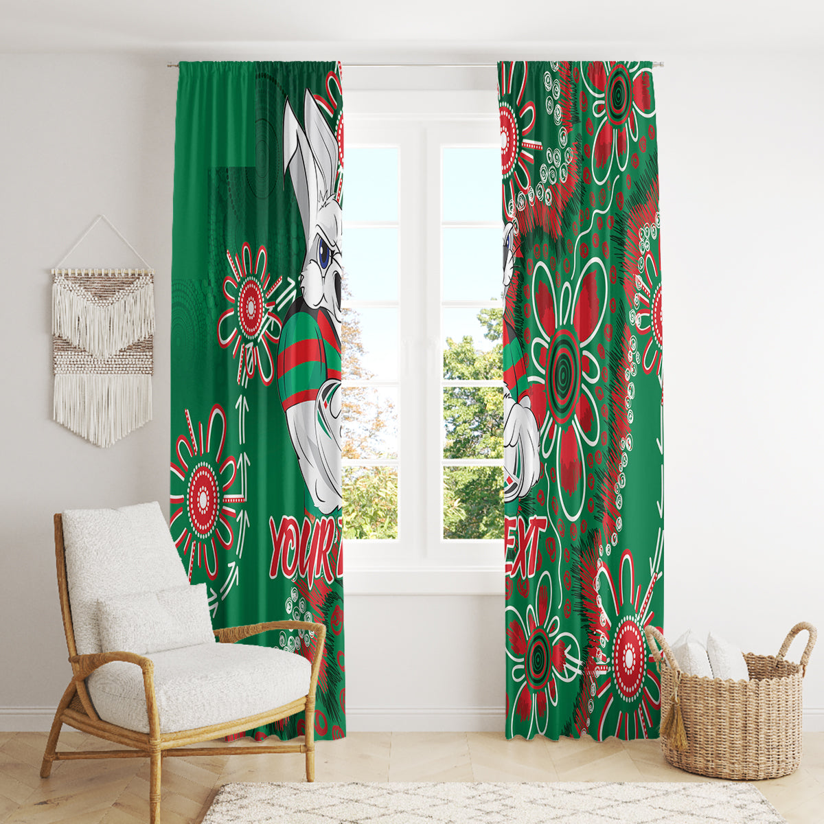 Personalised Rabbitohs NAIDOC Week 2024 Window Curtain Aboriginal Fire Burning Sparks