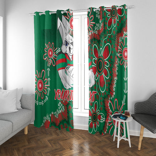 Personalised Rabbitohs NAIDOC Week 2024 Window Curtain Aboriginal Fire Burning Sparks