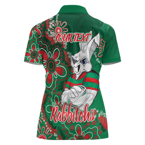 Personalised Rabbitohs NAIDOC Week 2024 Women Polo Shirt Aboriginal Fire Burning Sparks