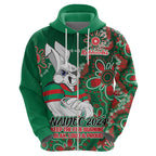 Personalised Rabbitohs NAIDOC Week 2024 Zip Hoodie Aboriginal Fire Burning Sparks