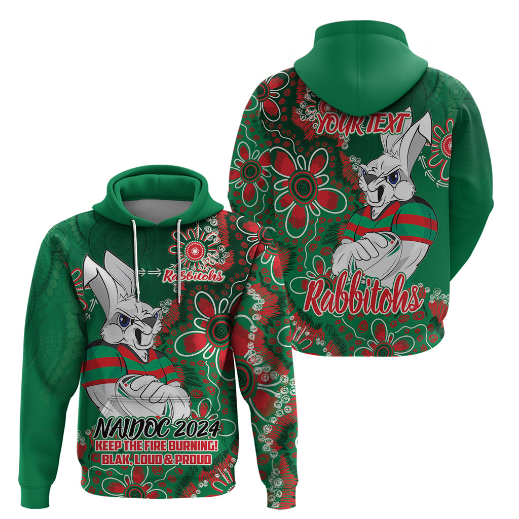 Personalised Rabbitohs NAIDOC Week 2024 Zip Hoodie Aboriginal Fire Burning Sparks
