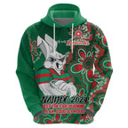 Personalised Rabbitohs NAIDOC Week 2024 Zip Hoodie Aboriginal Fire Burning Sparks