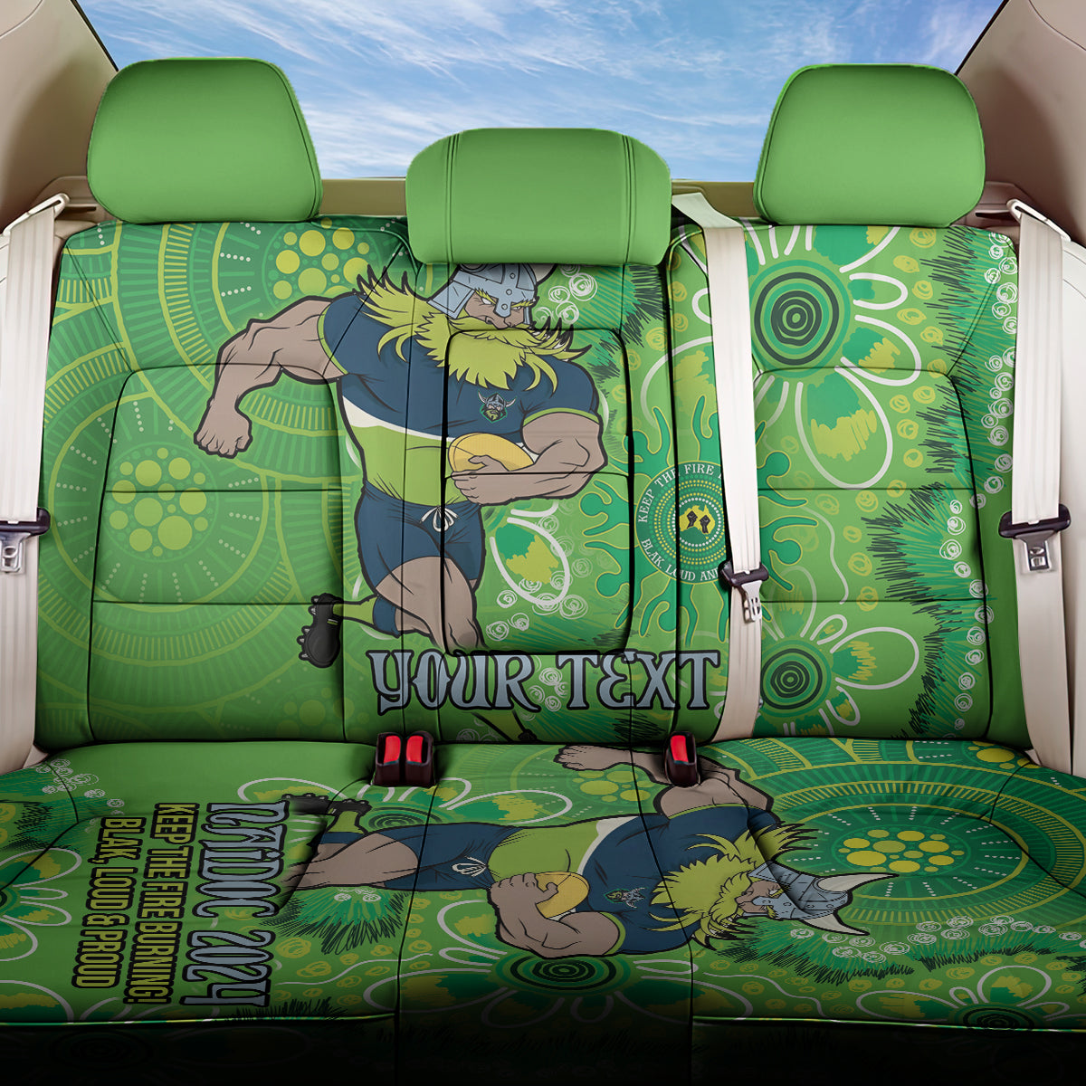 Personalised Raiders NAIDOC Week 2024 Back Car Seat Cover Aboriginal Fire Burning Sparks