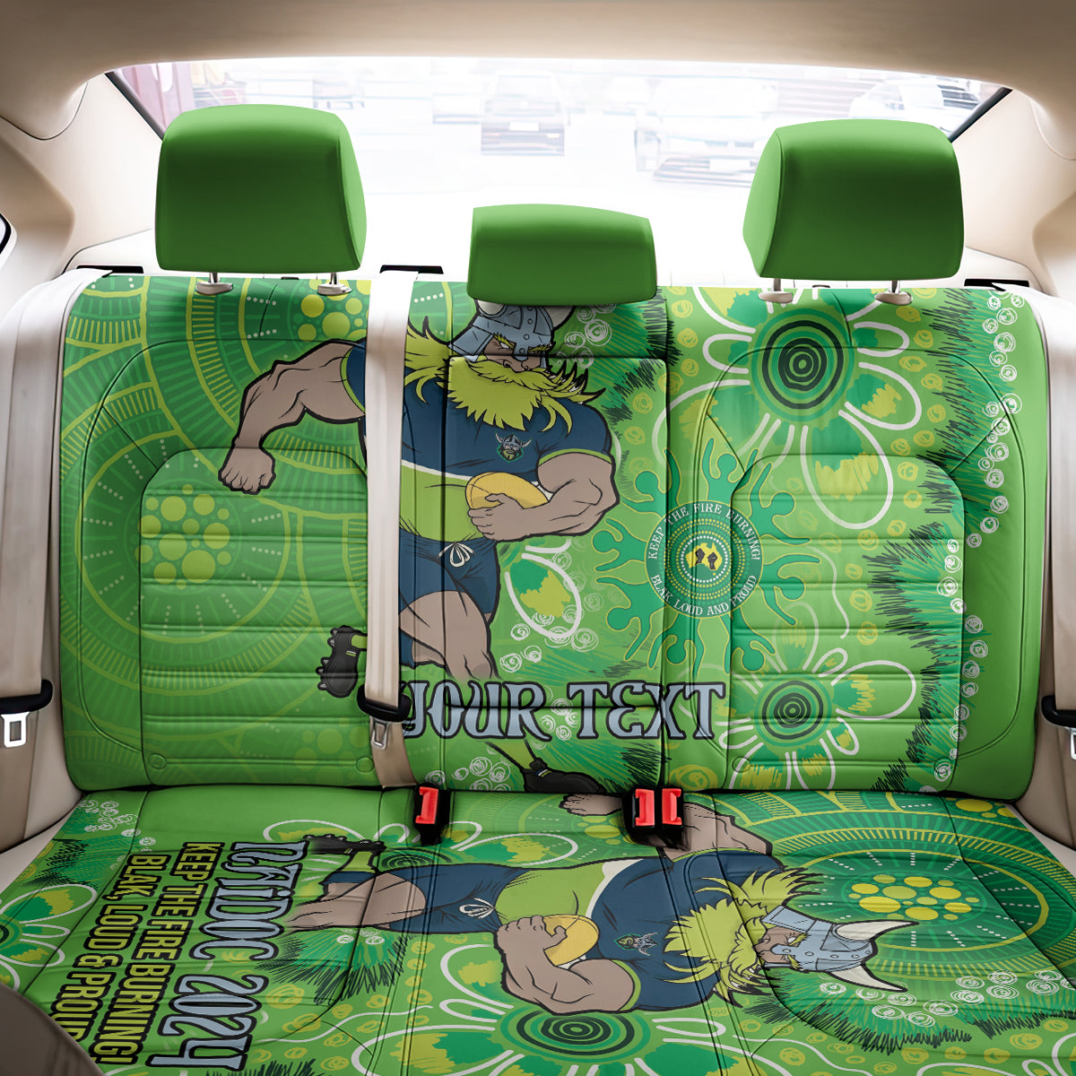 Personalised Raiders NAIDOC Week 2024 Back Car Seat Cover Aboriginal Fire Burning Sparks