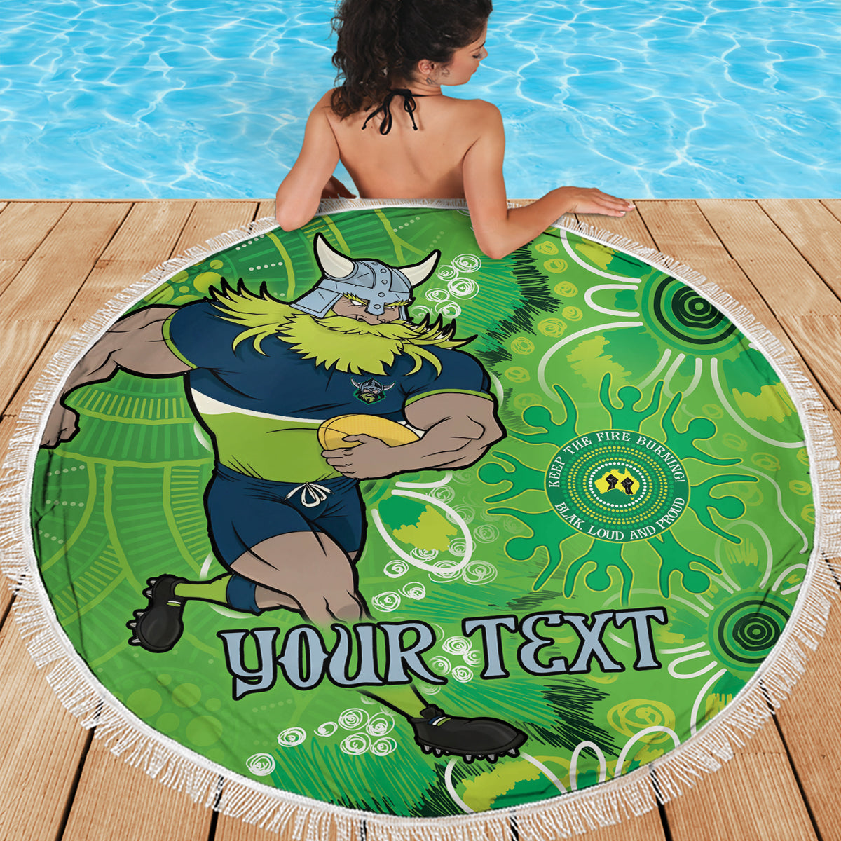 Personalised Raiders NAIDOC Week 2024 Beach Blanket Aboriginal Fire Burning Sparks