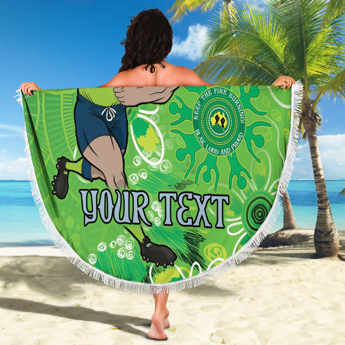 Personalised Raiders NAIDOC Week 2024 Beach Blanket Aboriginal Fire Burning Sparks