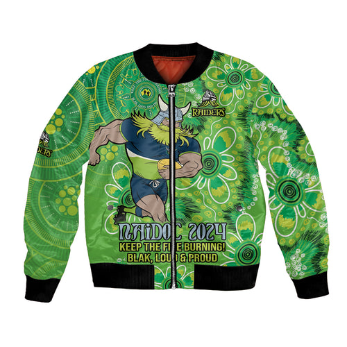 Personalised Raiders NAIDOC Week 2024 Bomber Jacket Aboriginal Fire Burning Sparks