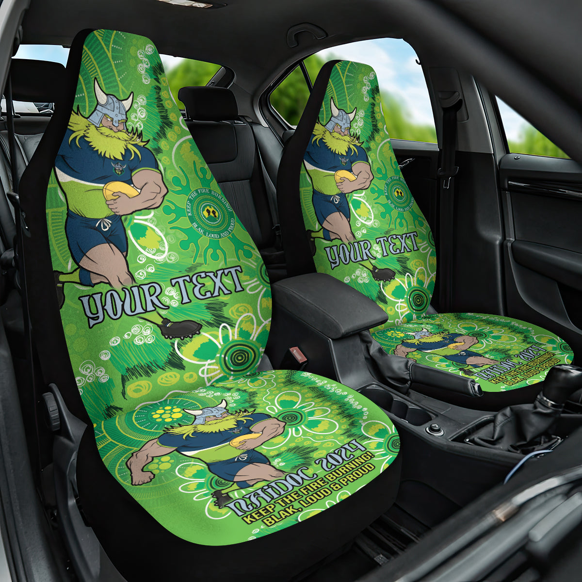 Personalised Raiders NAIDOC Week 2024 Car Seat Cover Aboriginal Fire Burning Sparks