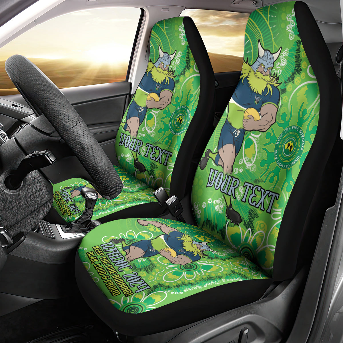 Personalised Raiders NAIDOC Week 2024 Car Seat Cover Aboriginal Fire Burning Sparks