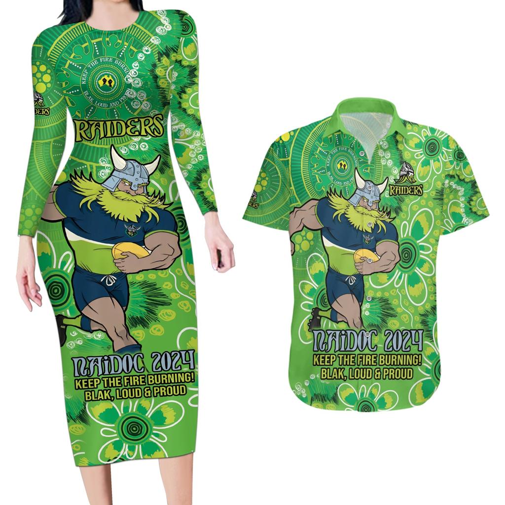 Personalised Raiders NAIDOC Week 2024 Couples Matching Long Sleeve Bodycon Dress and Hawaiian Shirt Aboriginal Fire Burning Sparks