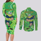 Personalised Raiders NAIDOC Week 2024 Couples Matching Long Sleeve Bodycon Dress and Long Sleeve Button Shirt Aboriginal Fire Burning Sparks