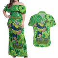 Personalised Raiders NAIDOC Week 2024 Couples Matching Off Shoulder Maxi Dress and Hawaiian Shirt Aboriginal Fire Burning Sparks