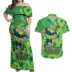 Personalised Raiders NAIDOC Week 2024 Couples Matching Off Shoulder Maxi Dress and Hawaiian Shirt Aboriginal Fire Burning Sparks