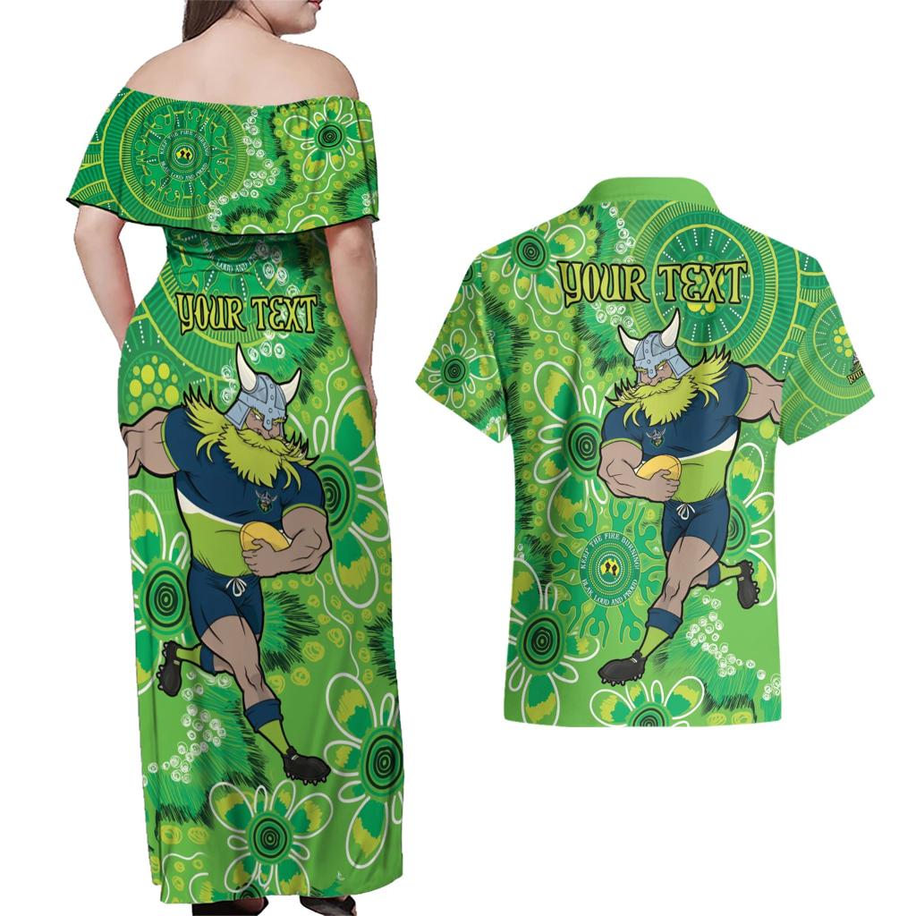 Personalised Raiders NAIDOC Week 2024 Couples Matching Off Shoulder Maxi Dress and Hawaiian Shirt Aboriginal Fire Burning Sparks