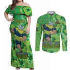 Personalised Raiders NAIDOC Week 2024 Couples Matching Off Shoulder Maxi Dress and Long Sleeve Button Shirt Aboriginal Fire Burning Sparks