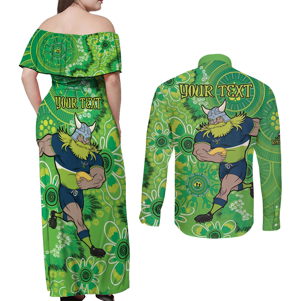 Personalised Raiders NAIDOC Week 2024 Couples Matching Off Shoulder Maxi Dress and Long Sleeve Button Shirt Aboriginal Fire Burning Sparks