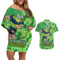Personalised Raiders NAIDOC Week 2024 Couples Matching Off Shoulder Short Dress and Hawaiian Shirt Aboriginal Fire Burning Sparks