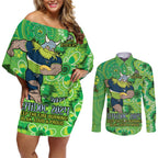 Personalised Raiders NAIDOC Week 2024 Couples Matching Off Shoulder Short Dress and Long Sleeve Button Shirt Aboriginal Fire Burning Sparks