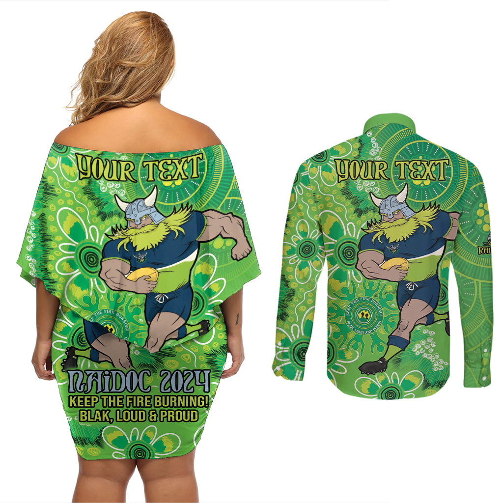 Personalised Raiders NAIDOC Week 2024 Couples Matching Off Shoulder Short Dress and Long Sleeve Button Shirt Aboriginal Fire Burning Sparks