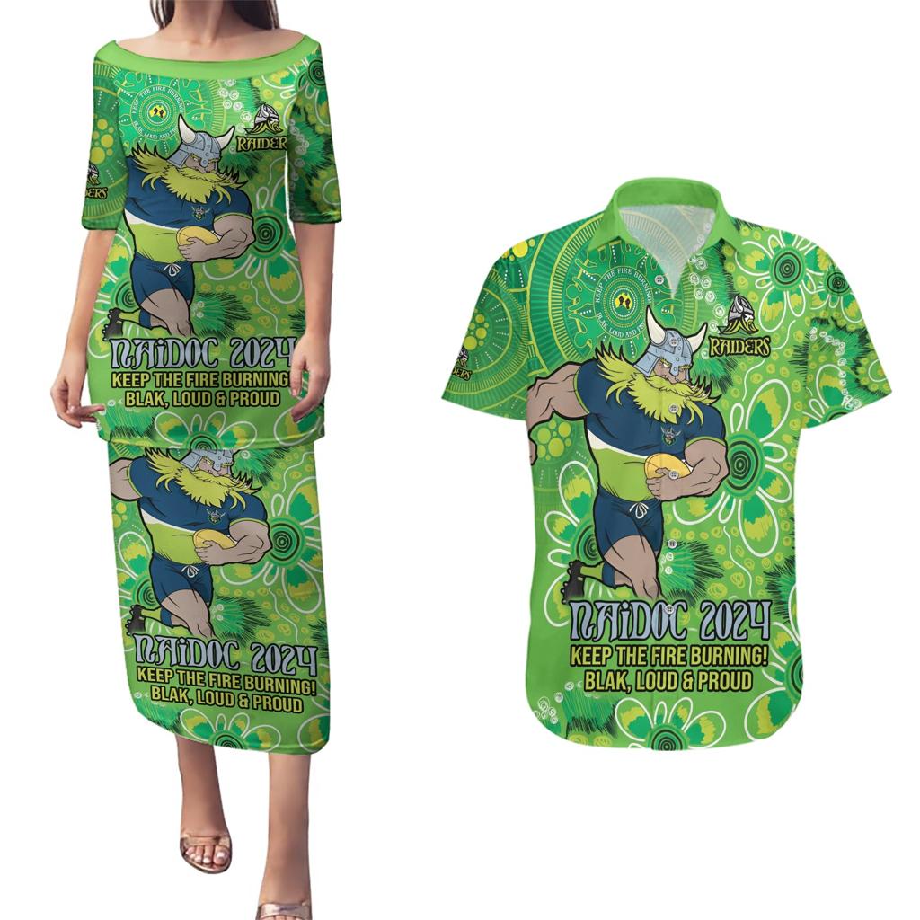 Personalised Raiders NAIDOC Week 2024 Couples Matching Puletasi and Hawaiian Shirt Aboriginal Fire Burning Sparks