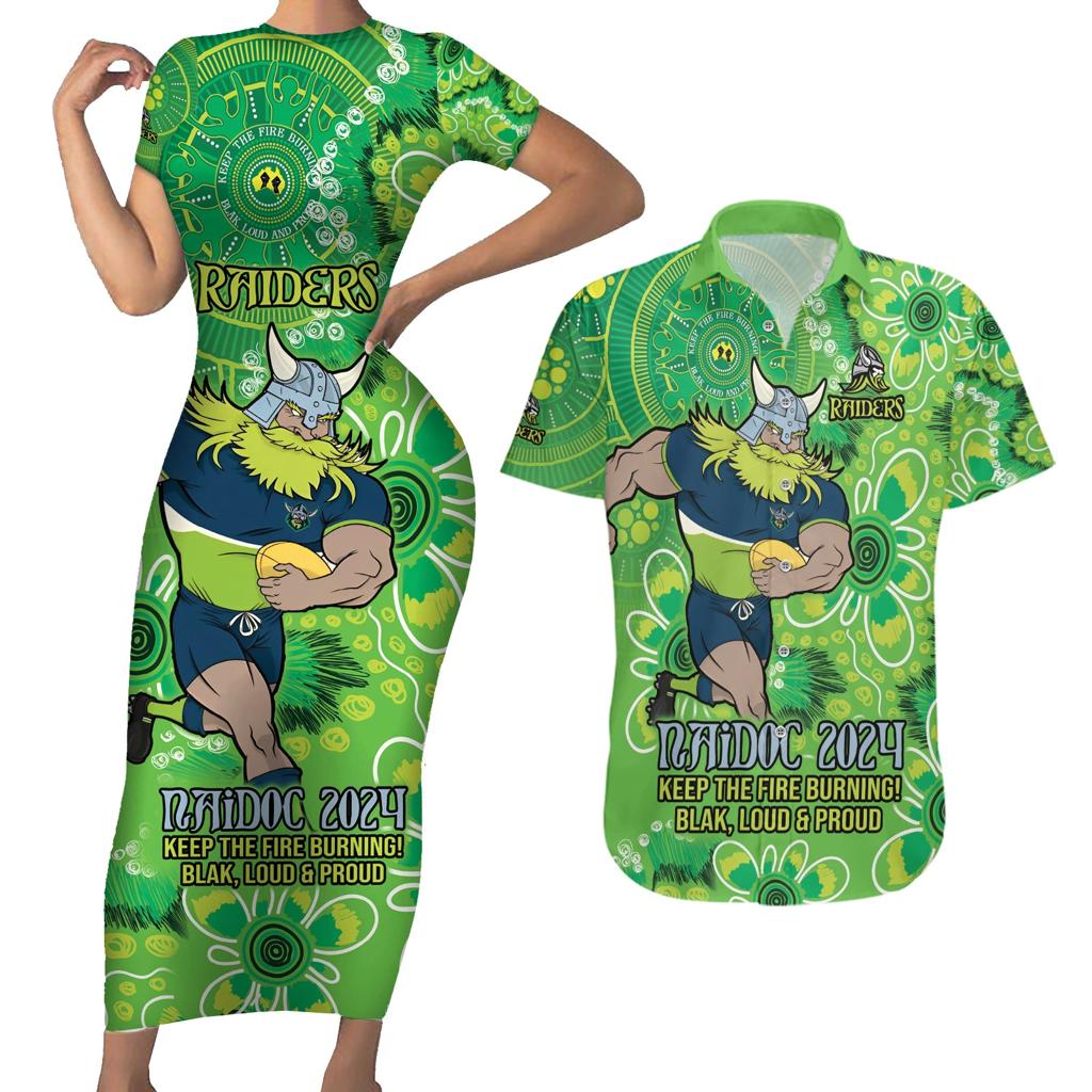 Personalised Raiders NAIDOC Week 2024 Couples Matching Short Sleeve Bodycon Dress and Hawaiian Shirt Aboriginal Fire Burning Sparks