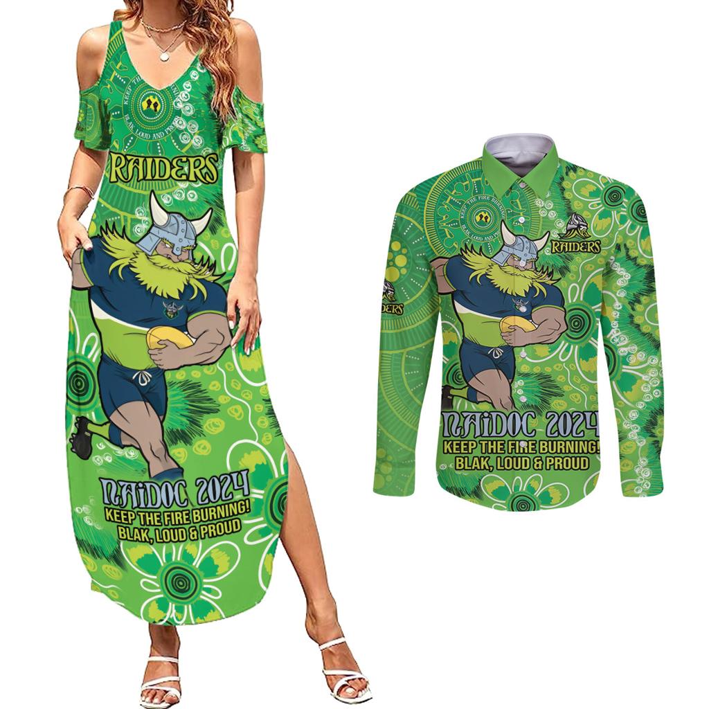 Personalised Raiders NAIDOC Week 2024 Couples Matching Summer Maxi Dress and Long Sleeve Button Shirt Aboriginal Fire Burning Sparks