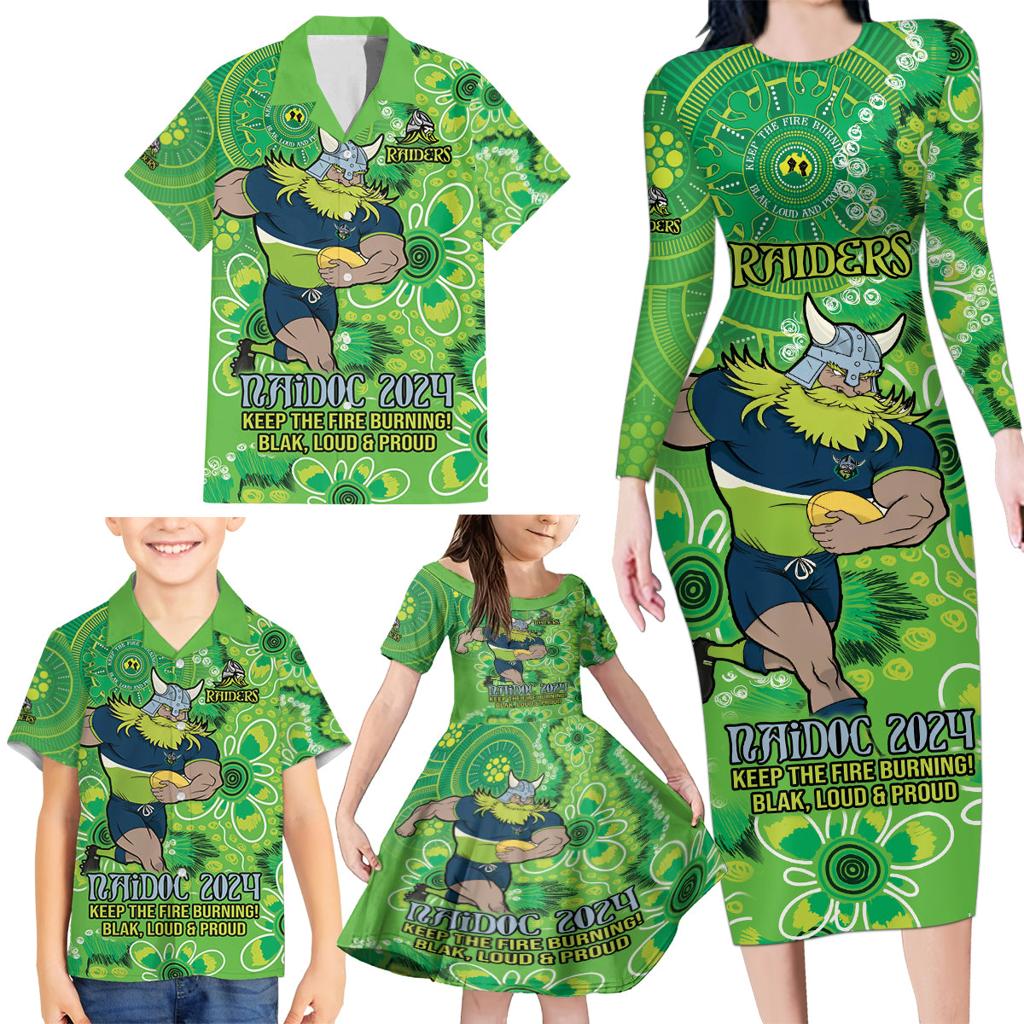 Personalised Raiders NAIDOC Week 2024 Family Matching Long Sleeve Bodycon Dress and Hawaiian Shirt Aboriginal Fire Burning Sparks