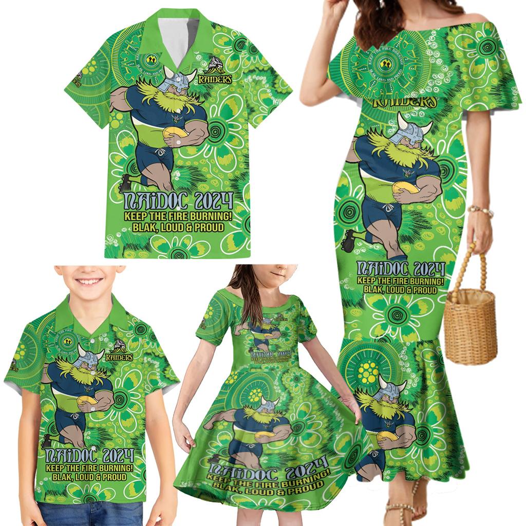 Personalised Raiders NAIDOC Week 2024 Family Matching Mermaid Dress and Hawaiian Shirt Aboriginal Fire Burning Sparks