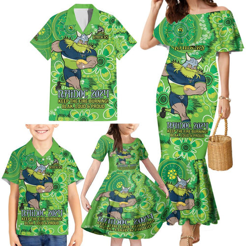 Personalised Raiders NAIDOC Week 2024 Family Matching Mermaid Dress and Hawaiian Shirt Aboriginal Fire Burning Sparks
