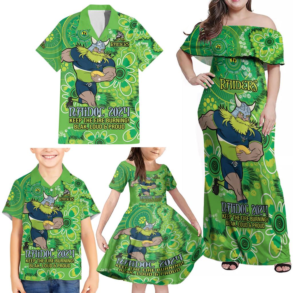 Personalised Raiders NAIDOC Week 2024 Family Matching Off Shoulder Maxi Dress and Hawaiian Shirt Aboriginal Fire Burning Sparks