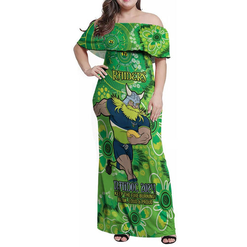 Personalised Raiders NAIDOC Week 2024 Family Matching Off Shoulder Maxi Dress and Hawaiian Shirt Aboriginal Fire Burning Sparks