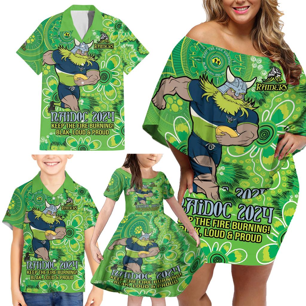 Personalised Raiders NAIDOC Week 2024 Family Matching Off Shoulder Short Dress and Hawaiian Shirt Aboriginal Fire Burning Sparks