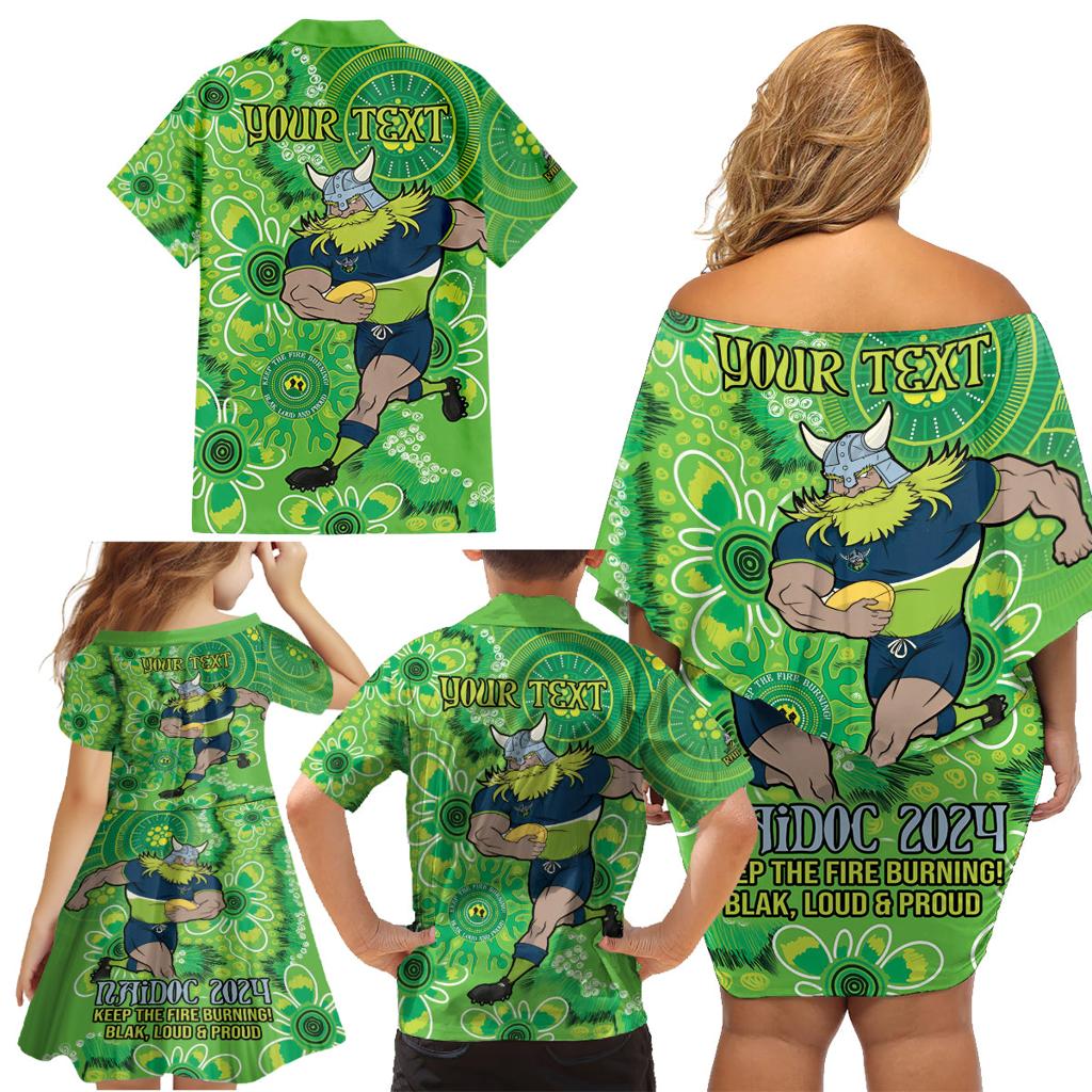 Personalised Raiders NAIDOC Week 2024 Family Matching Off Shoulder Short Dress and Hawaiian Shirt Aboriginal Fire Burning Sparks