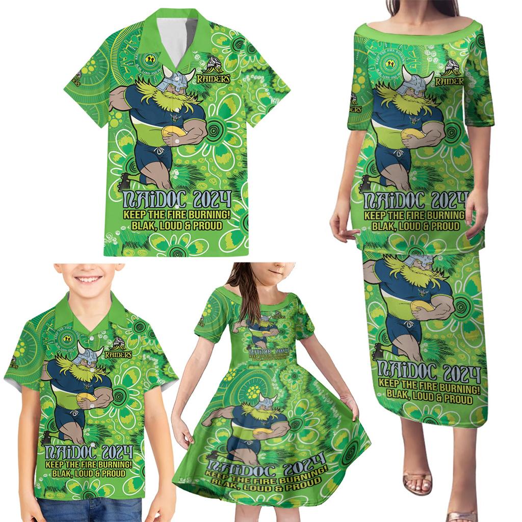 Personalised Raiders NAIDOC Week 2024 Family Matching Puletasi and Hawaiian Shirt Aboriginal Fire Burning Sparks