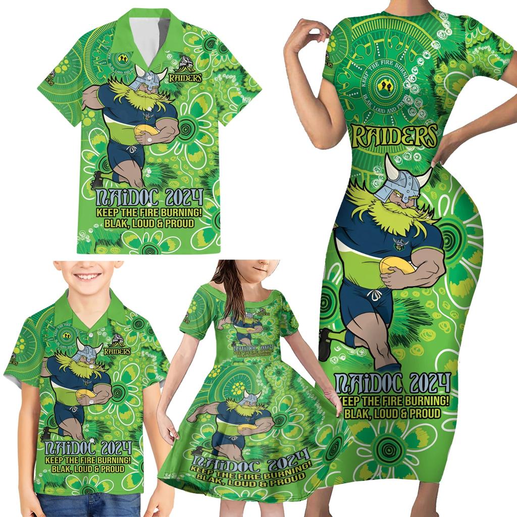 Personalised Raiders NAIDOC Week 2024 Family Matching Short Sleeve Bodycon Dress and Hawaiian Shirt Aboriginal Fire Burning Sparks
