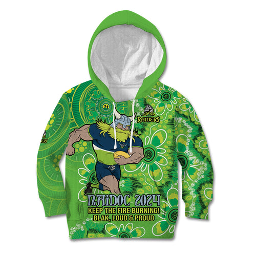 Personalised Raiders NAIDOC Week 2024 Kid Hoodie Aboriginal Fire Burning Sparks