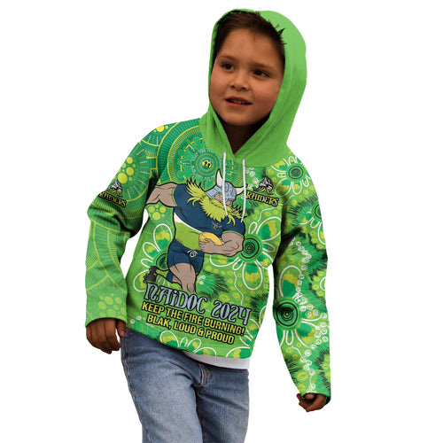 Personalised Raiders NAIDOC Week 2024 Kid Hoodie Aboriginal Fire Burning Sparks