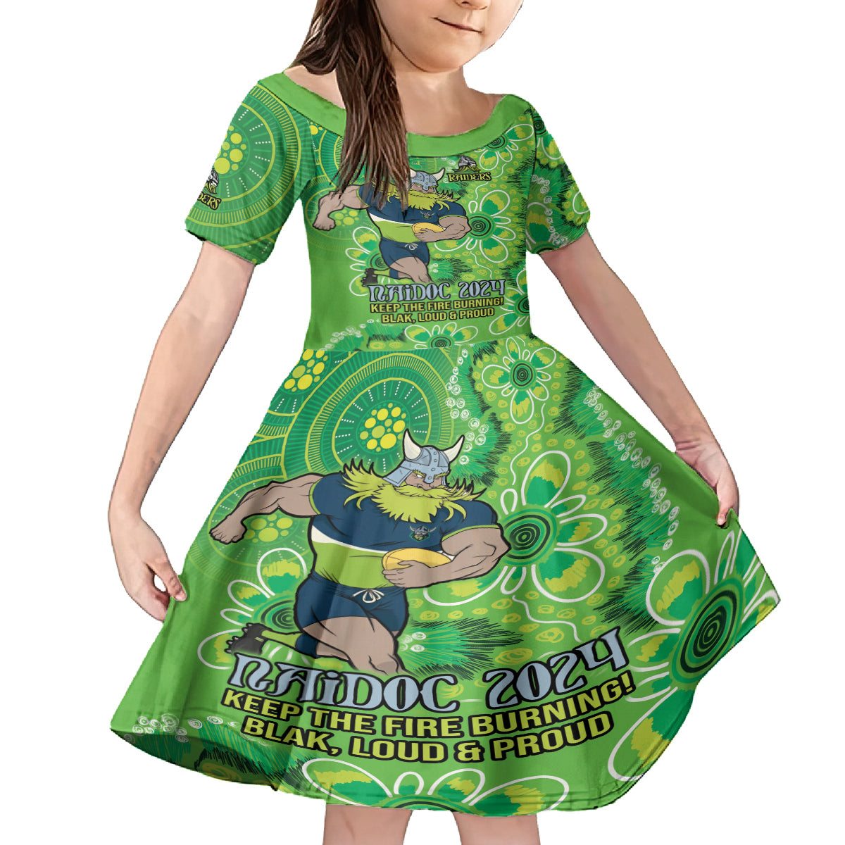 Personalised Raiders NAIDOC Week 2024 Kid Short Sleeve Dress Aboriginal Fire Burning Sparks