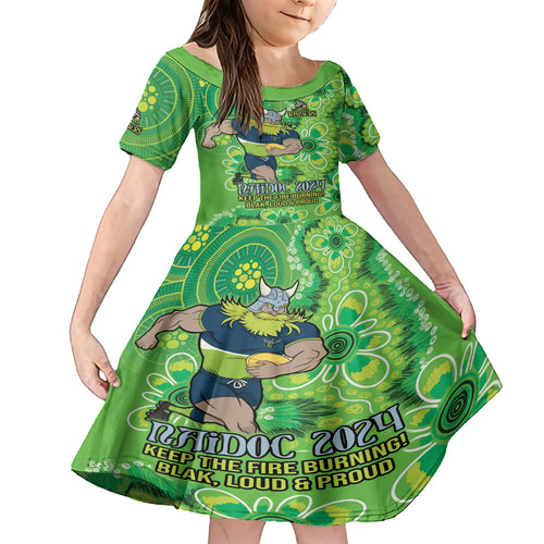 Personalised Raiders NAIDOC Week 2024 Kid Short Sleeve Dress Aboriginal Fire Burning Sparks