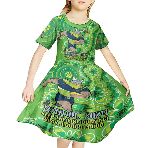 Personalised Raiders NAIDOC Week 2024 Kid Short Sleeve Dress Aboriginal Fire Burning Sparks