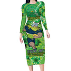 Personalised Raiders NAIDOC Week 2024 Long Sleeve Bodycon Dress Aboriginal Fire Burning Sparks