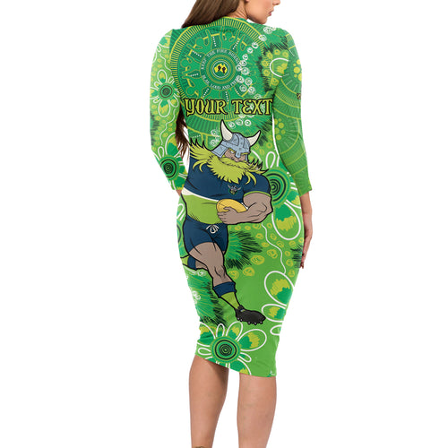 Personalised Raiders NAIDOC Week 2024 Long Sleeve Bodycon Dress Aboriginal Fire Burning Sparks