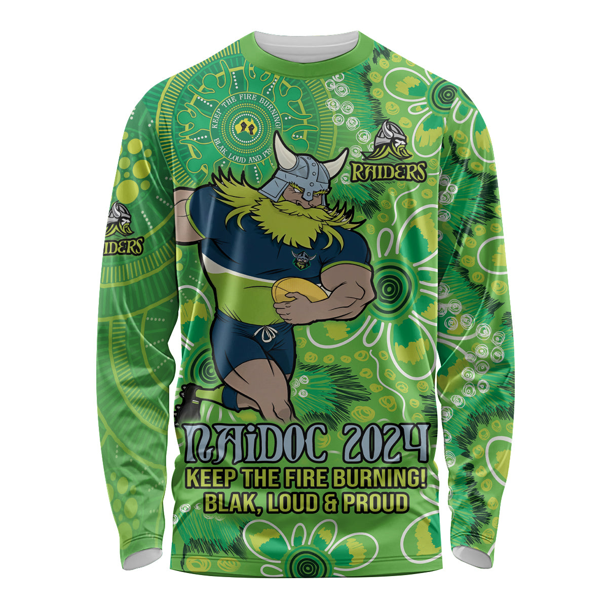 Personalised Raiders NAIDOC Week 2024 Long Sleeve Shirt Aboriginal Fire Burning Sparks