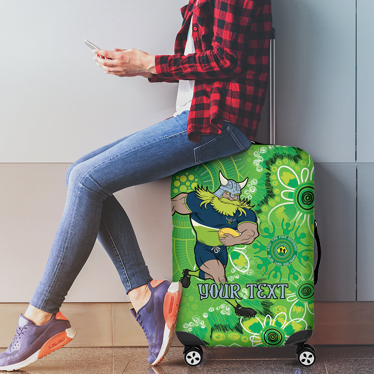 Personalised Raiders NAIDOC Week 2024 Luggage Cover Aboriginal Fire Burning Sparks