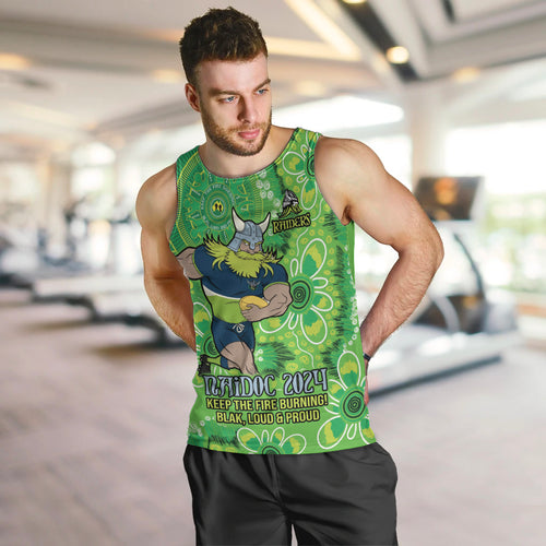 Personalised Raiders NAIDOC Week 2024 Men Tank Top Aboriginal Fire Burning Sparks