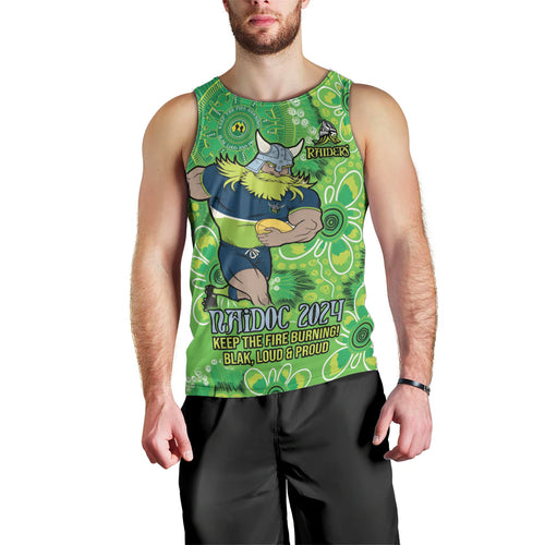 Personalised Raiders NAIDOC Week 2024 Men Tank Top Aboriginal Fire Burning Sparks